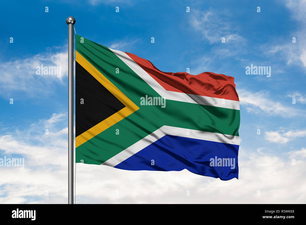 south-african-flag-blowing-in-the-wind-hi-res-stock-photography-and