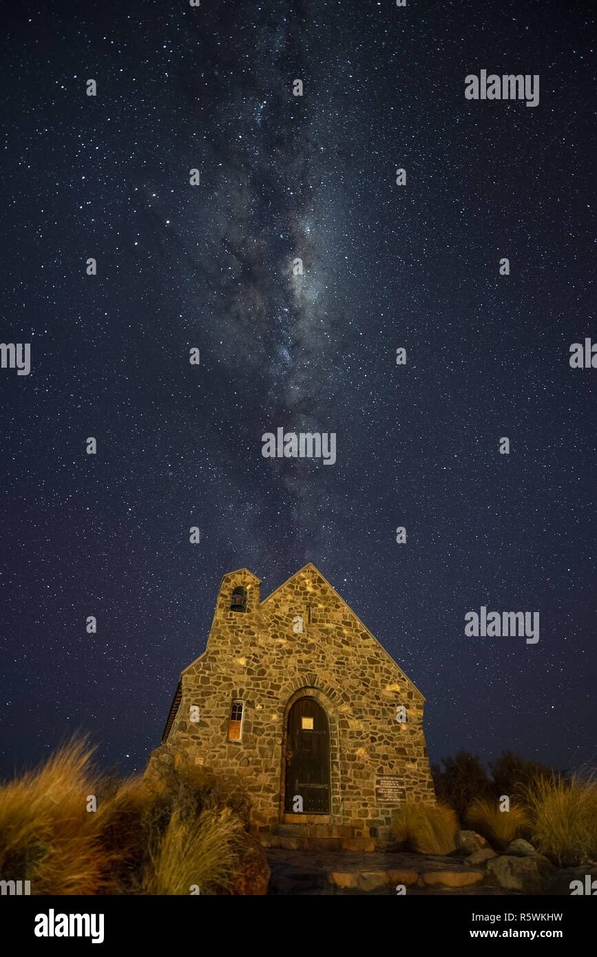 Milky way over Church of the Good Shepherd, Tekapo, South Island, New ...
