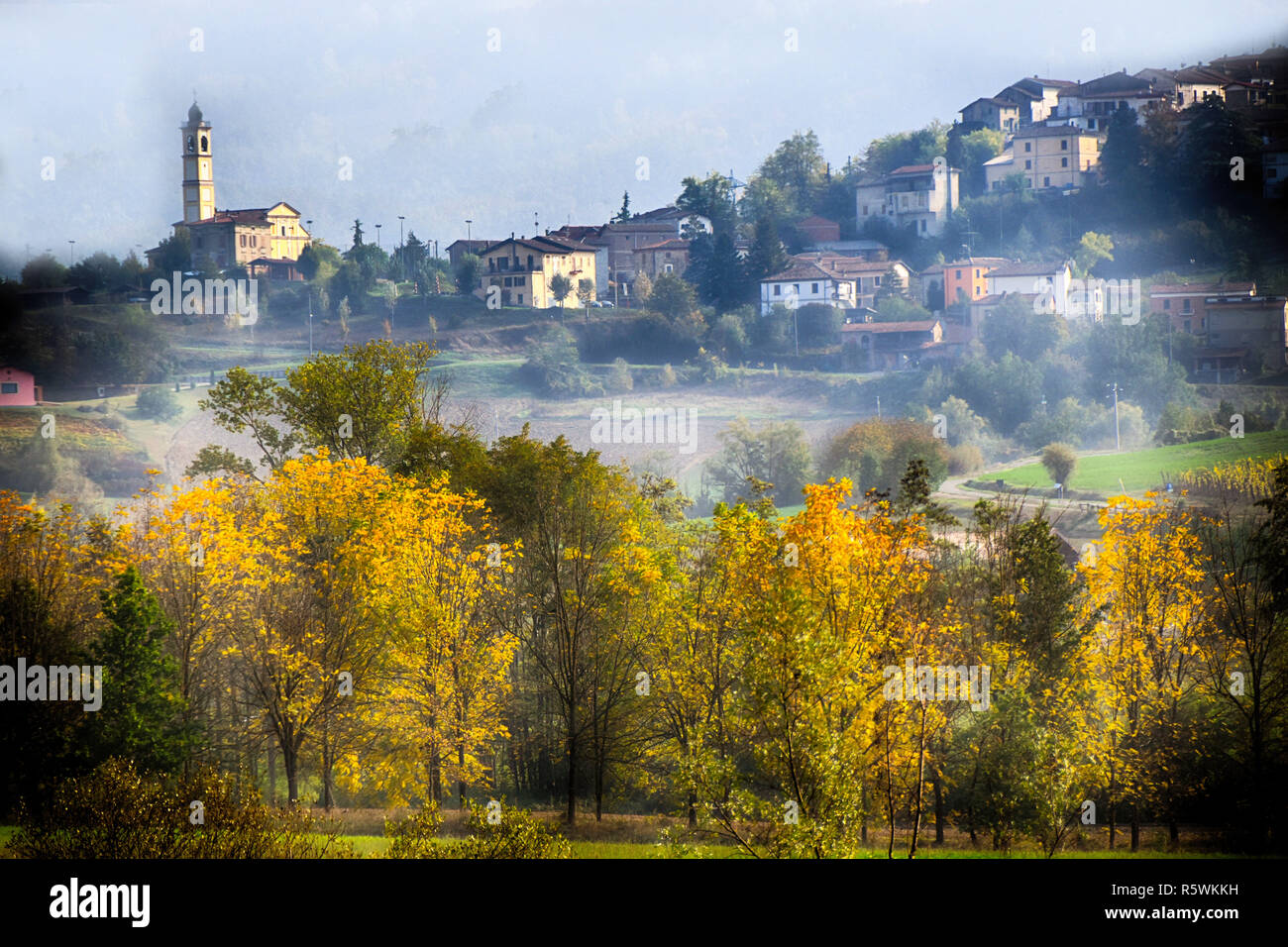 Rural village landscape, Tortona Hills, Carezzano, Alessandria, Piedmont, Italy Stock Photo