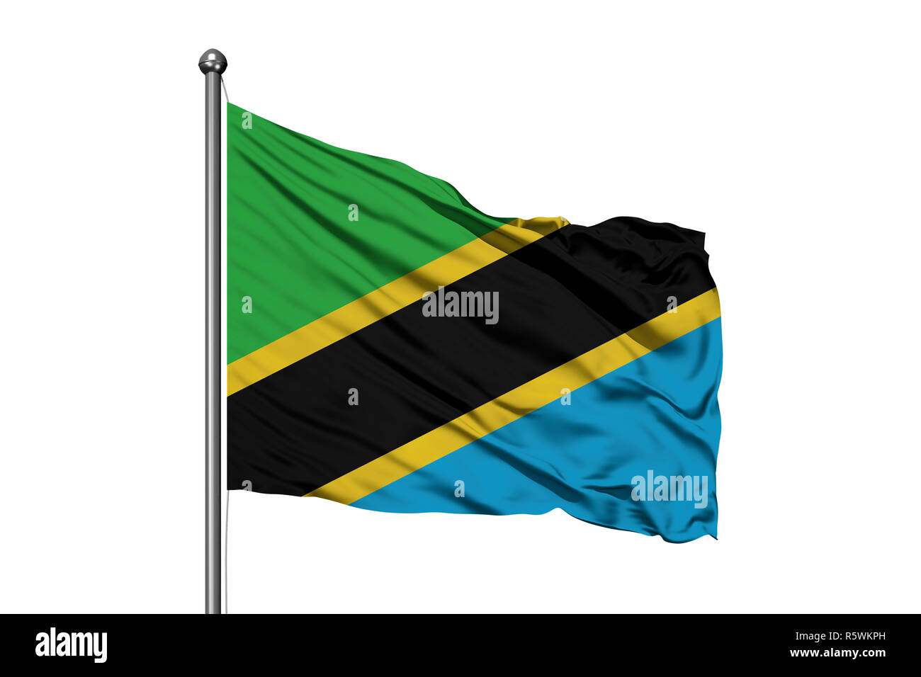 Flag of Tanzania waving in the wind, isolated white background ...
