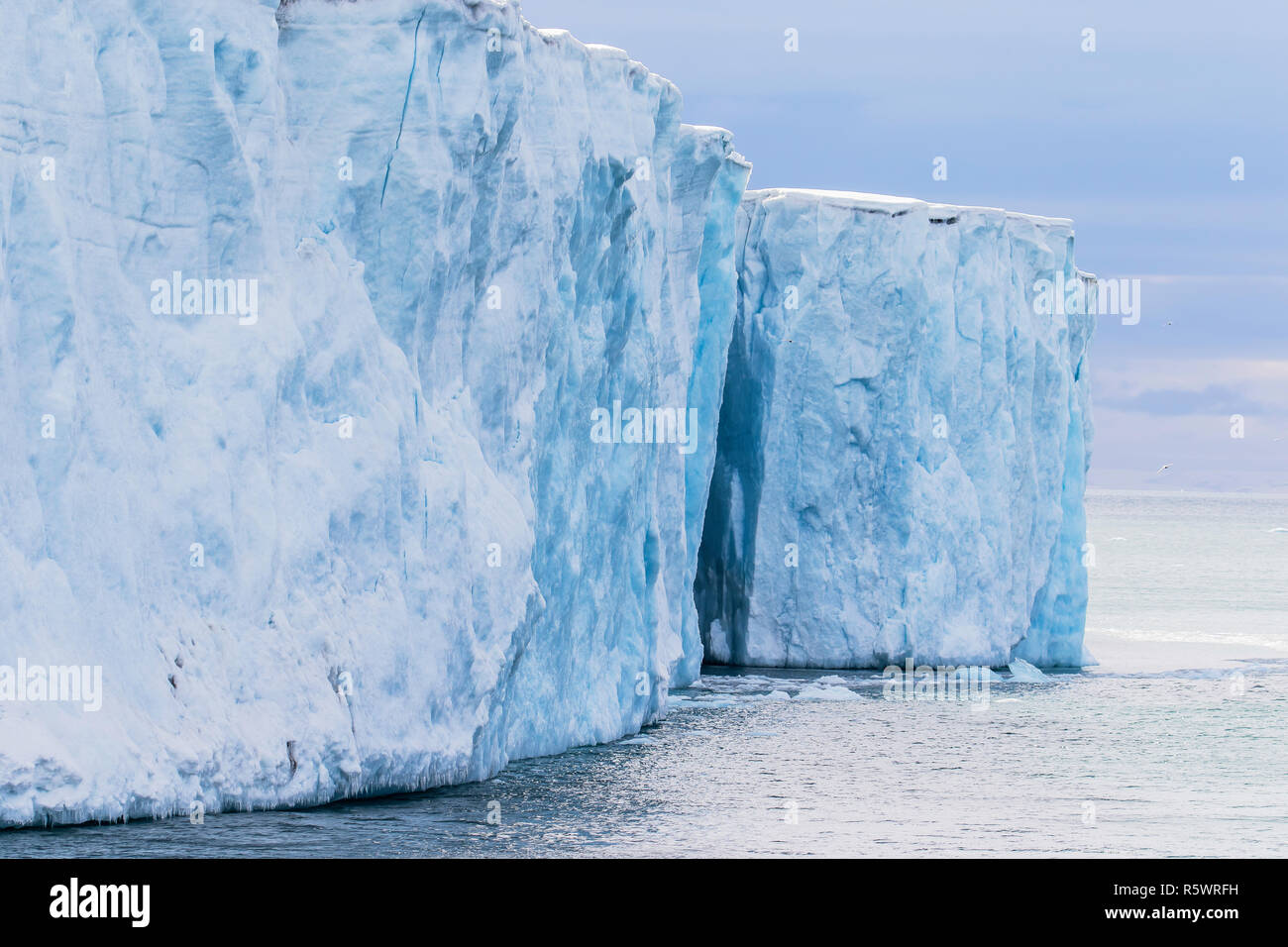 Close up of glacier face at Negribreen, Eastern coast of Spitsbergen, an island in the Svalbard Archipelago, Norway Stock Photo