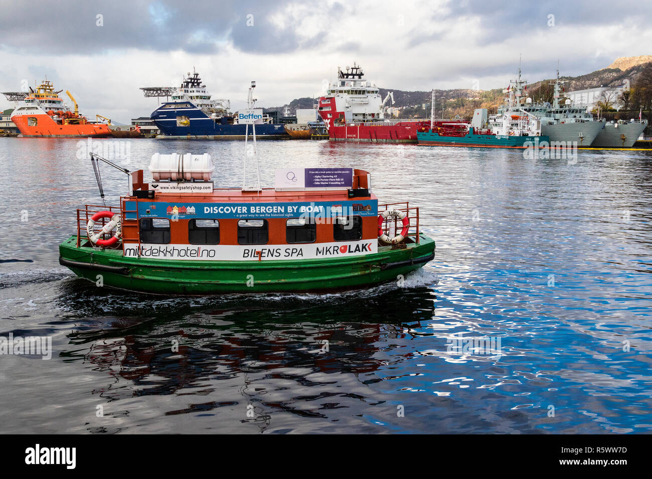 The small electric harbor ferry Beffen, in the port of Bergen, Norway
