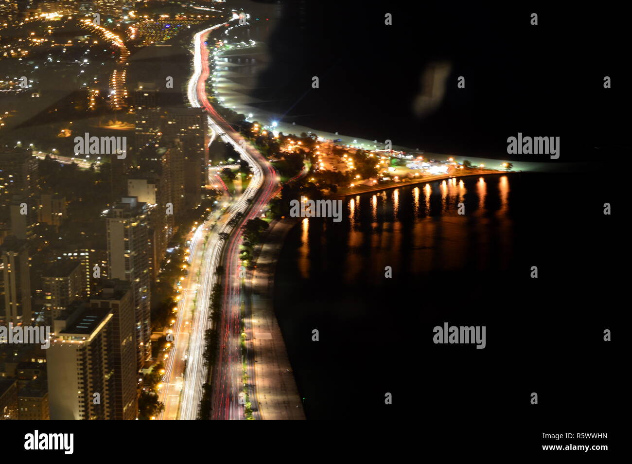 Aerial view chicago lakefront night hi-res stock photography and images ...