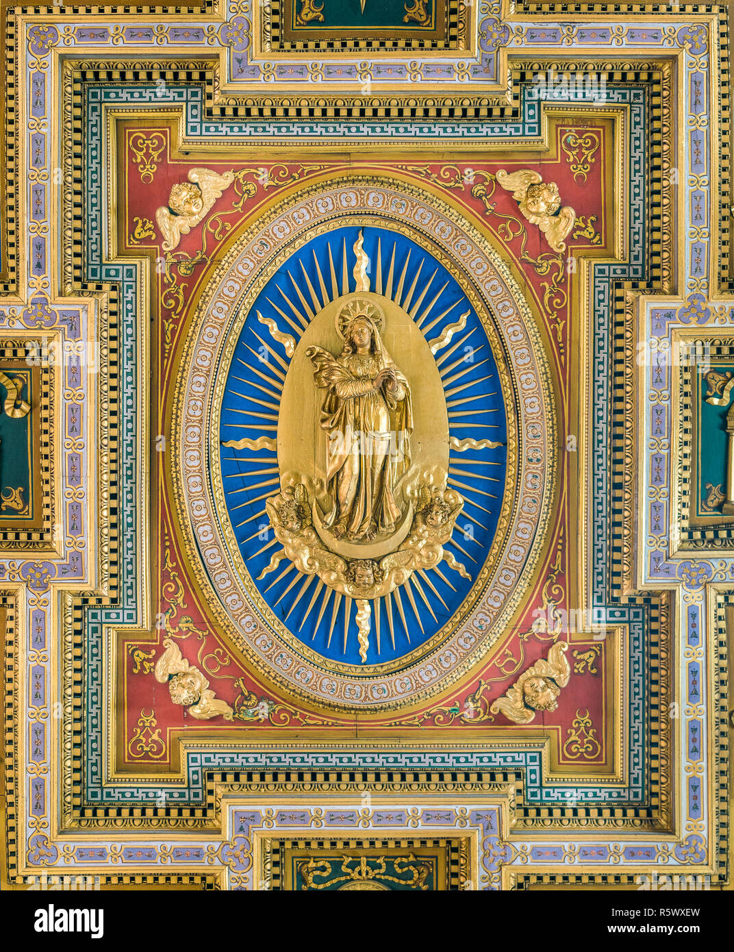 Immaculate Conception from the ceiling of the Church of San Marcello al Corso. Rome, Italy. Stock Photo