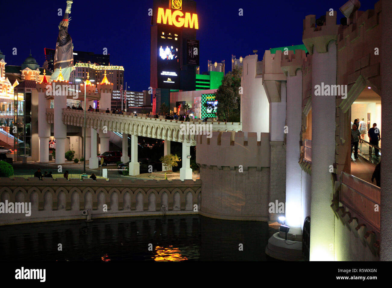 MGM Grand hotel and New York New York from the Excalibur hotel at night in Las Vegas, Nevada Stock Photo