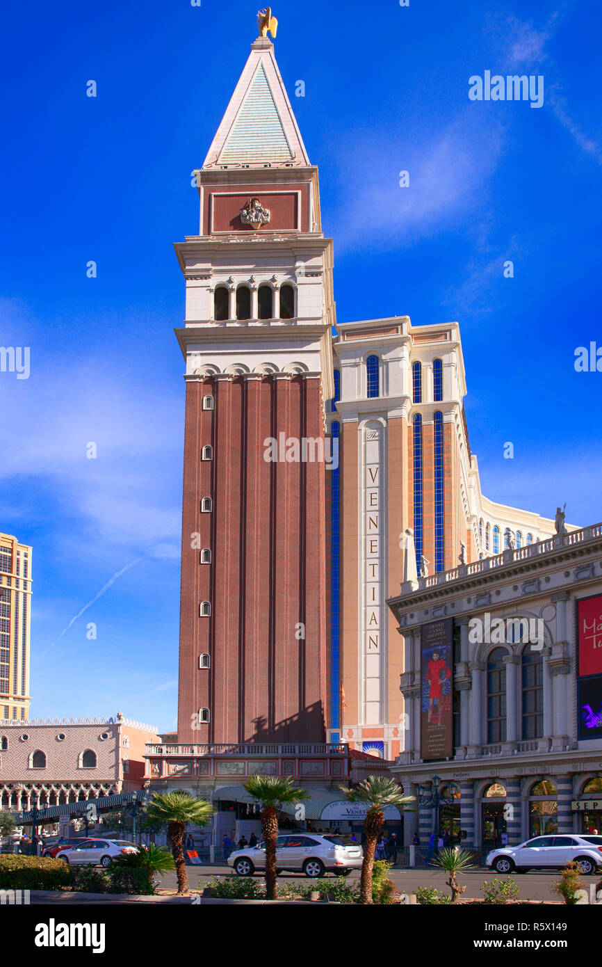 The Venetian St Mark's Campanile (bell tower) in Las Vegas, Nevada Stock Photo