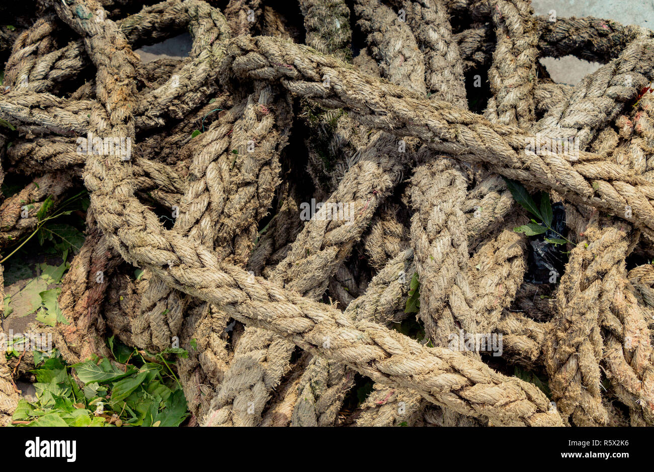 inen rope in view as a thread background Stock Photo