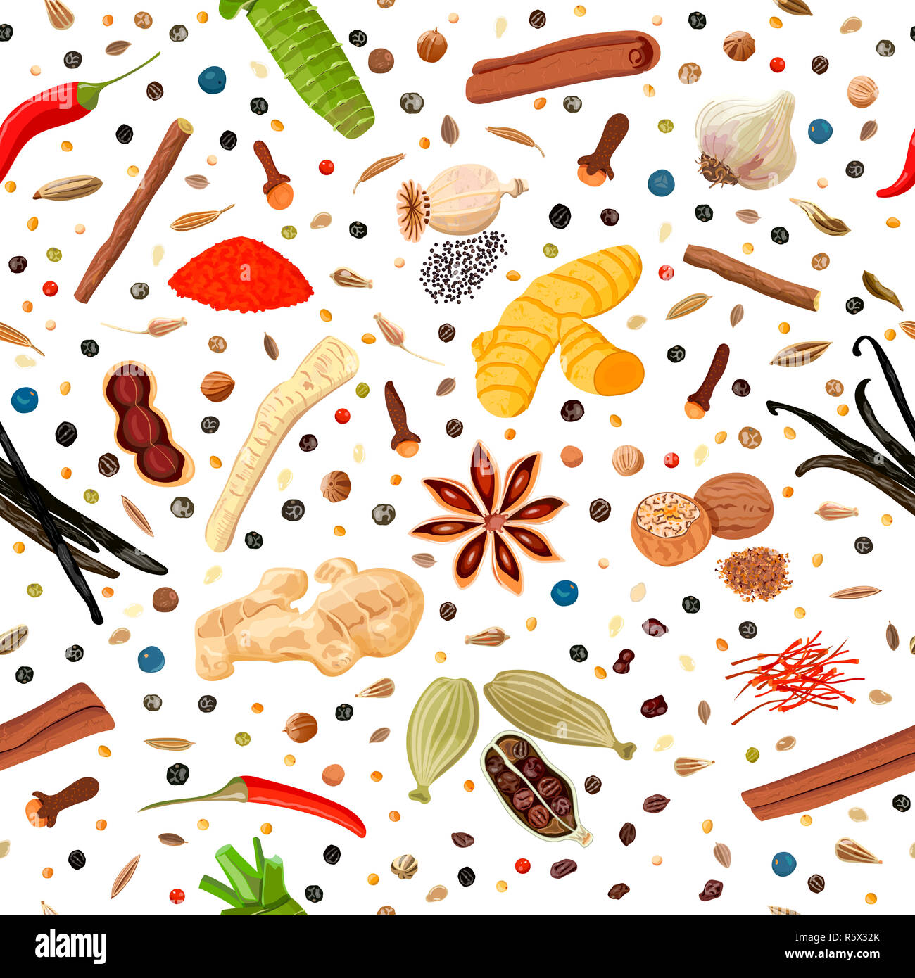 Cooking spices seamless pattern vector set Stock Photo - Alamy