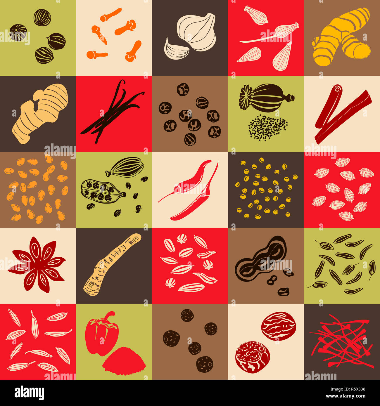 Spices hand drawn vector big icon squared set Stock Photo - Alamy