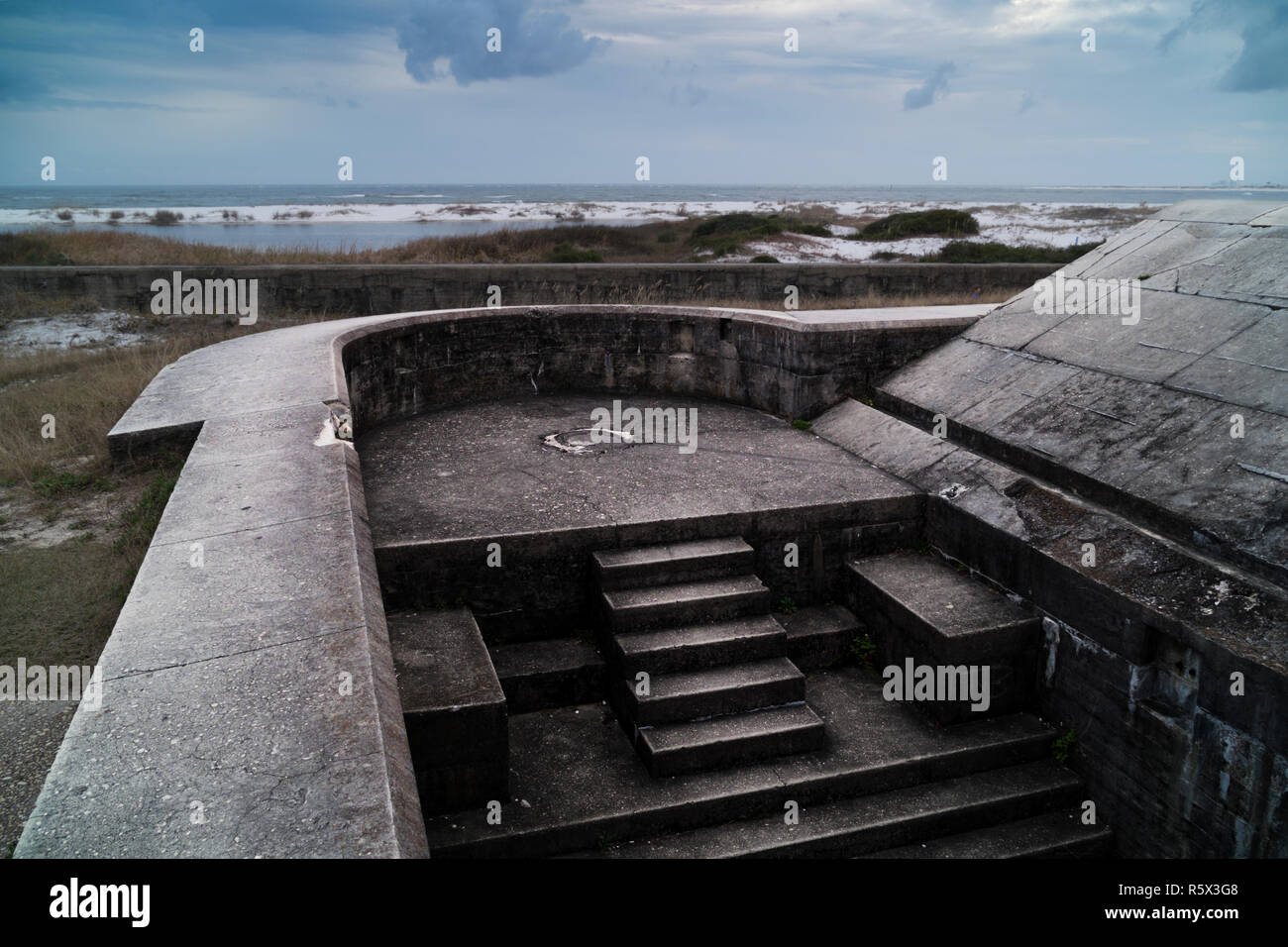 View toward the Gulf of Mexico from Battery Payne at Fort Pickens National Park, Florida, USA. Stock Photo