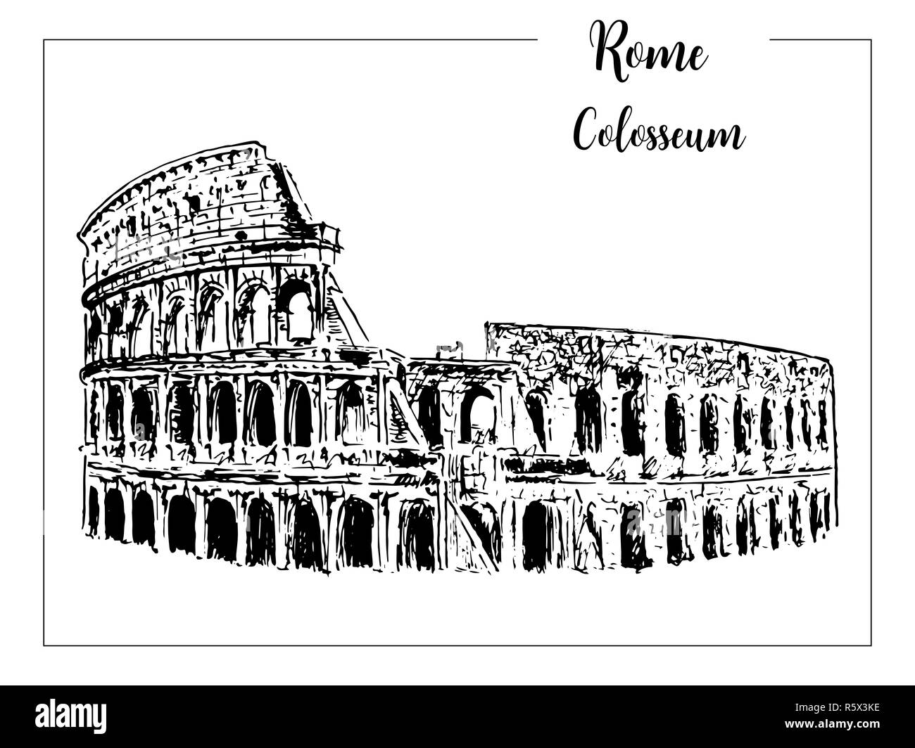 Coliseum. Rome architectural symbol. Beautiful hand drawn vector sketch illustration. Italy. isolated on white Stock Photo