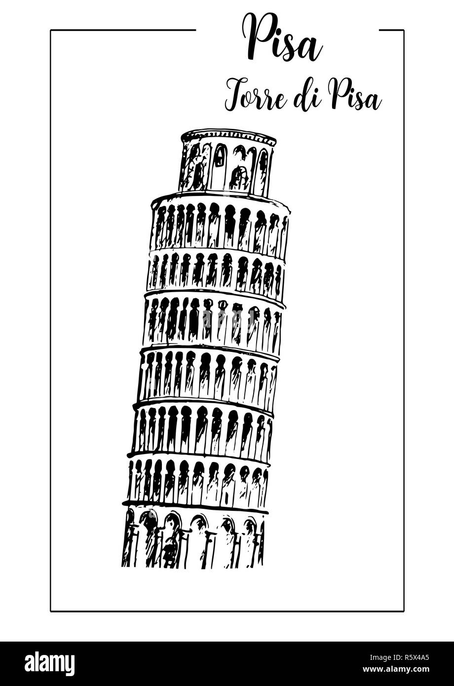 Leaning Tower of Pisa, bell tower. vector sketch. Pisa Stock Photo