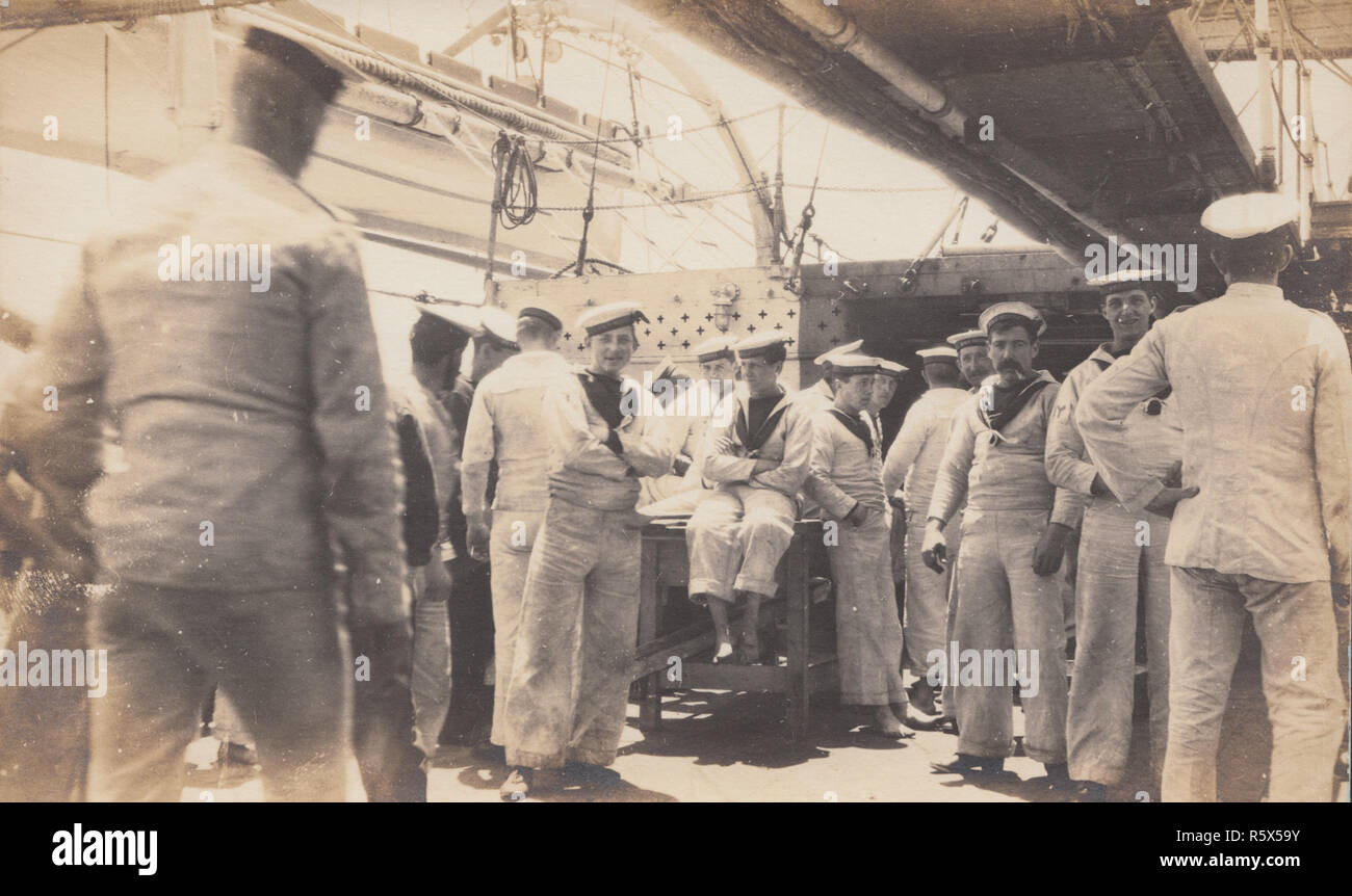 * Vintage c.1916 Photographic Postcard of Royal Navy Sailors on H.M.S