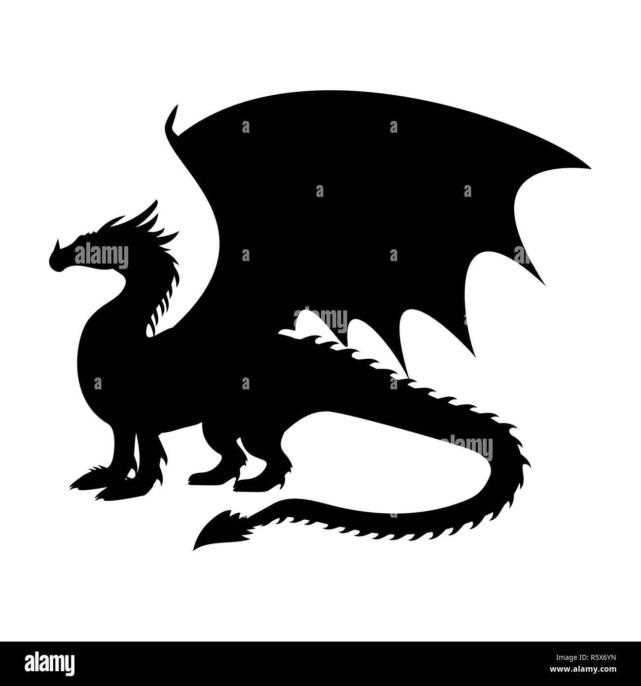 Dragon fantastic silhouette symbol mythology fantasy. Stock Photo