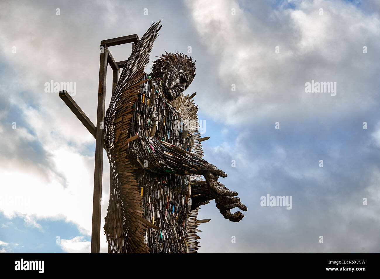 The Knife Angel on display in Liverpool. 2nd Dec, 2018. A statue made from 100,000 confiscated knives to create an'awareness of knife crime in the UK, and the damages it causes to families all around.'' and created as a national monument against violence and aggression Credit: Andy Von Pip/ZUMA Wire/Alamy Live News Stock Photo