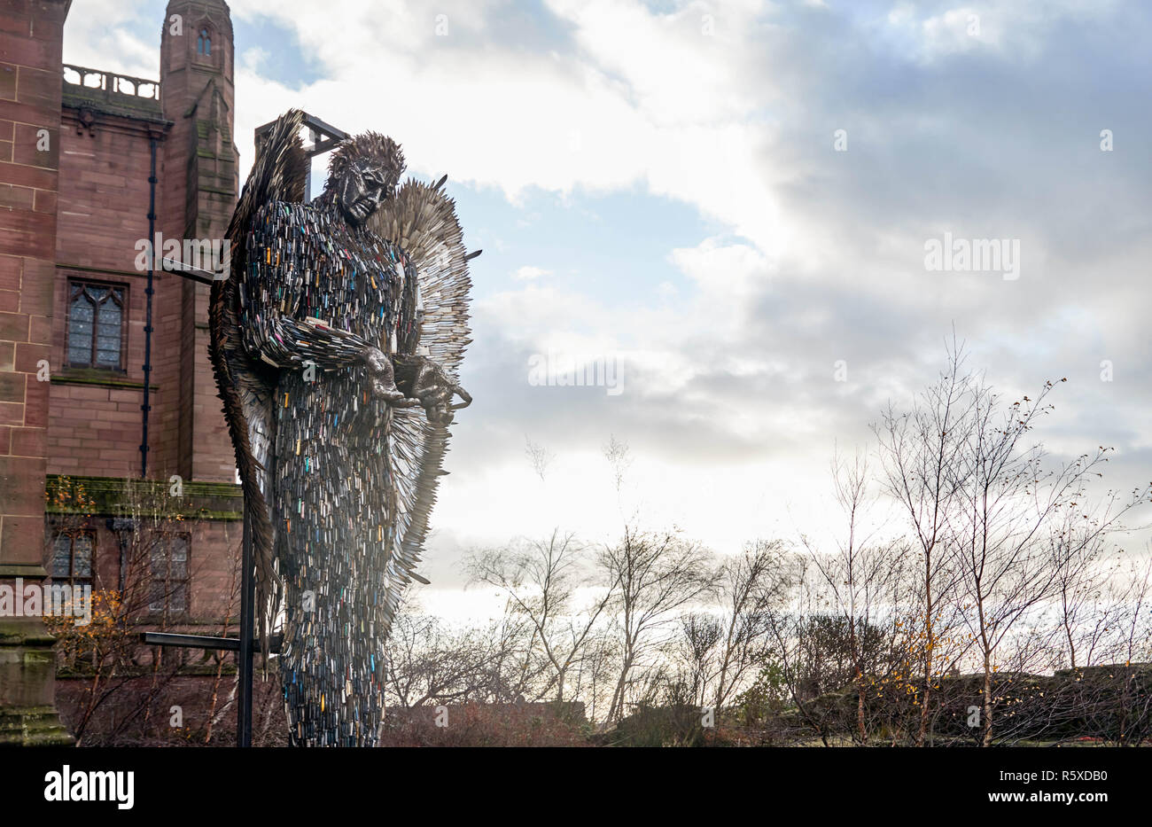 The Knife Angel on display in Liverpool. 2nd Dec, 2018. A statue made from 100,000 confiscated knives to create an'awareness of knife crime in the UK, and the damages it causes to families all around.'' and created as a national monument against violence and aggression Credit: Andy Von Pip/ZUMA Wire/Alamy Live News Stock Photo