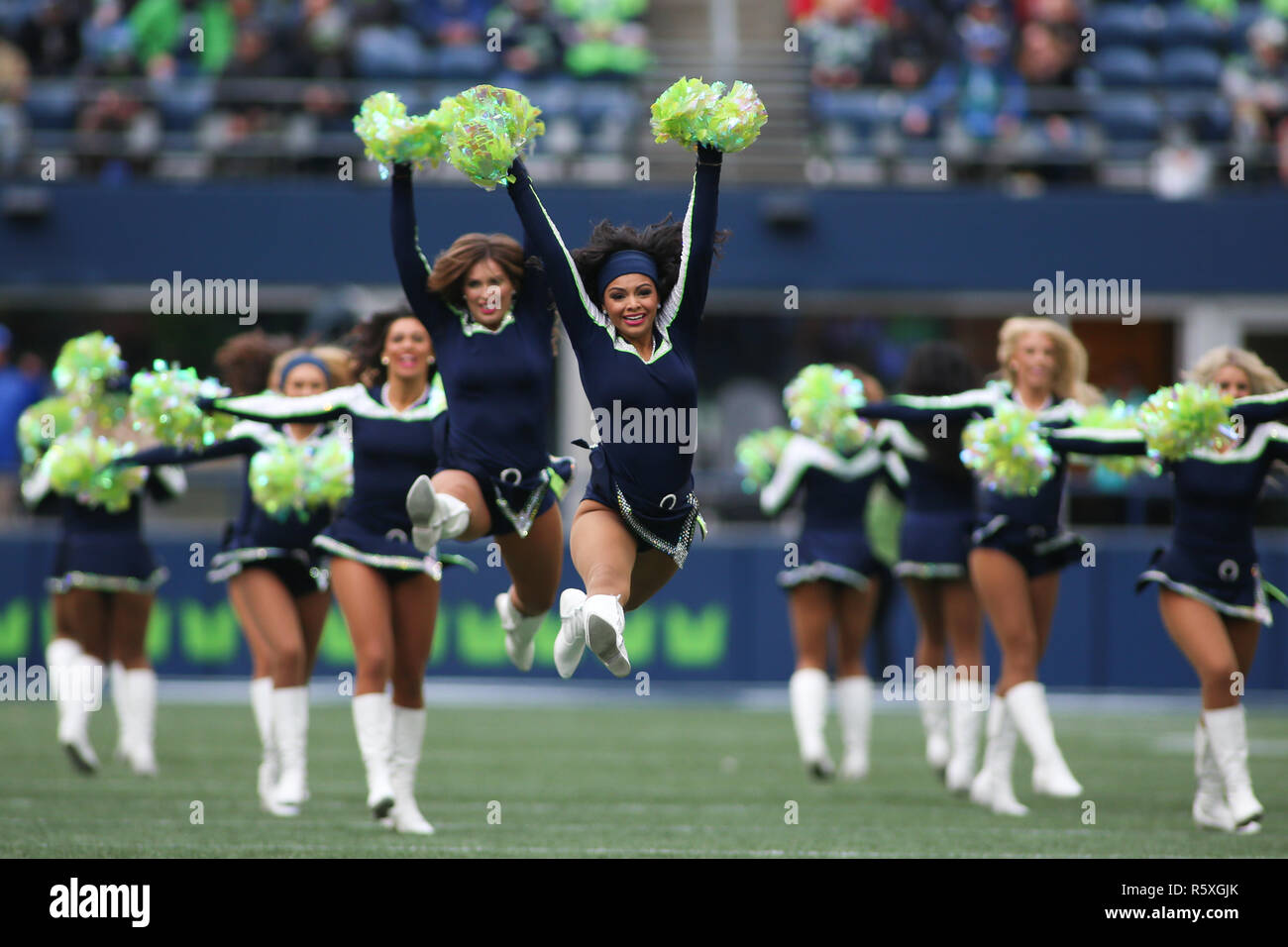 Seattle, WA, USA. 2nd Dec, 2018. The SeaGals before a game between the San Francisco 49ers and the Seattle Seahawks at CenturyLink Field in Seattle, WA. Seahawks defeat the 49ers 43-16. Sean Brown/CSM/Alamy Live News Stock Photo