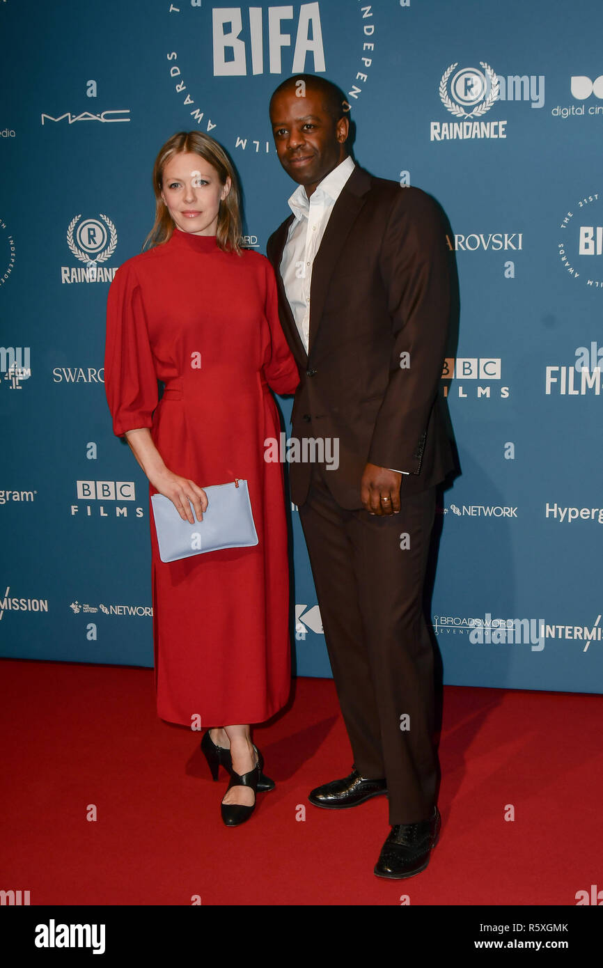 London, UK. 2nd Dec 2018. Adrian Lester and Kelly Adams Arrivers at The 21st British Independent Film Awards at 1 Old Billingsgate Walk on 21 December 2018, London, UK. Credit: Picture Capital/Alamy Live News Stock Photo
