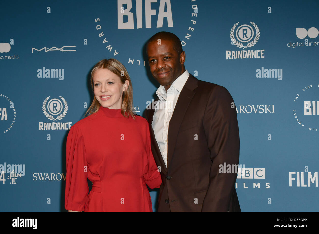 London, UK. 2nd Dec 2018. Adrian Lester and Kelly Adams Arrivers at The 21st British Independent Film Awards at 1 Old Billingsgate Walk on 21 December 2018, London, UK. Credit: Picture Capital/Alamy Live News Stock Photo