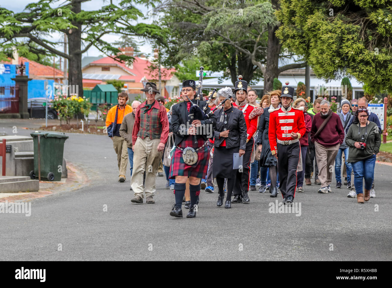 Old Ballarat Cemetery, Ballarat, Victoria, Australia. 3rd Dec 2018. The march to the Eureka diggers grave sites led the piper Amber Ives. Credit: brett keating/Alamy Live News Stock Photo