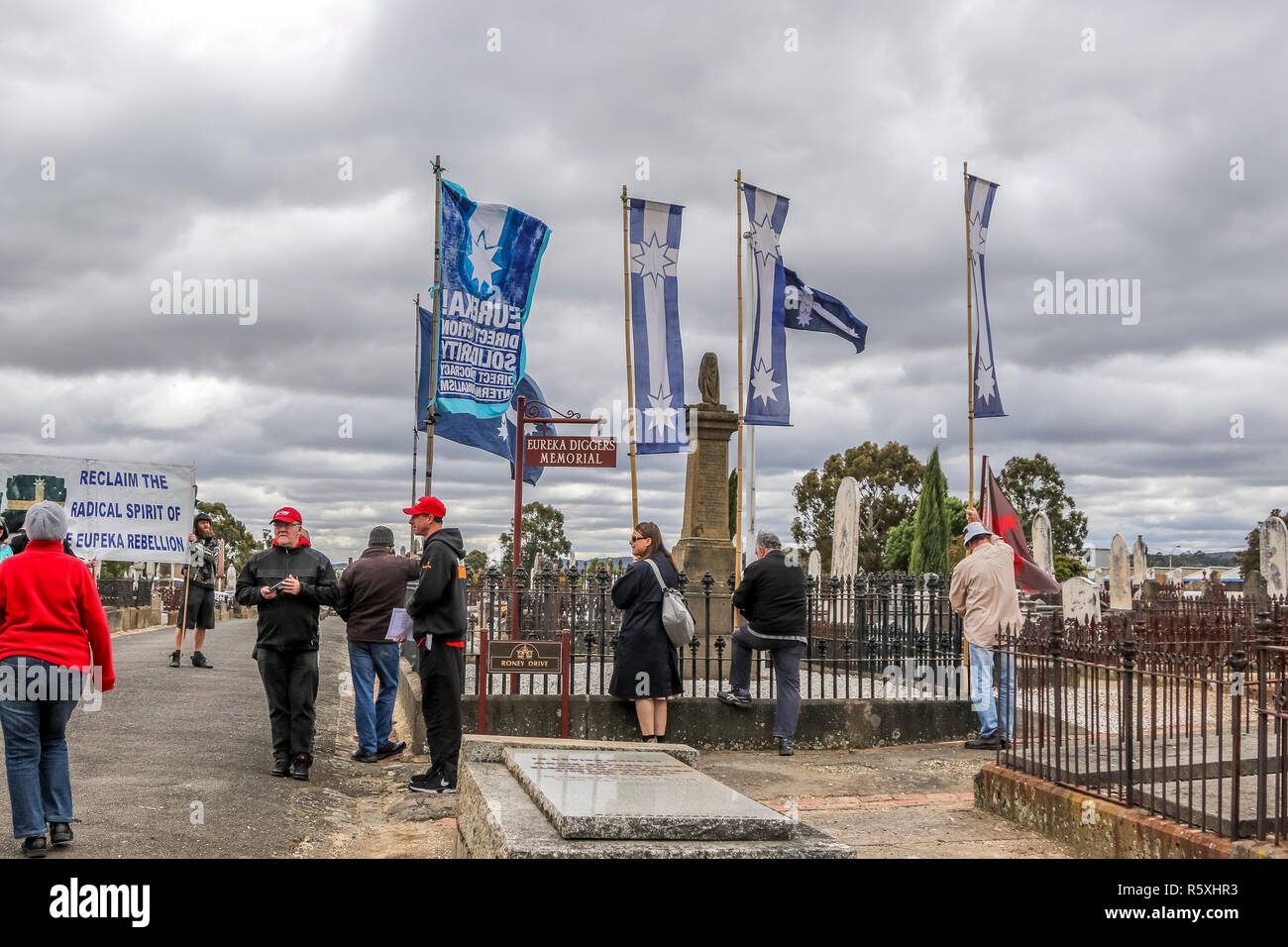 Old Ballarat Cemetery, Ballarat, Victoria, Australia. 3rd Dec 2018. The march to the Eureka diggers grave sites by the Reclaim the Radical Spirit of the Eureka Rebellion campaign from the Anarchist Media Institute. Credit: brett keating/Alamy Live News Stock Photo