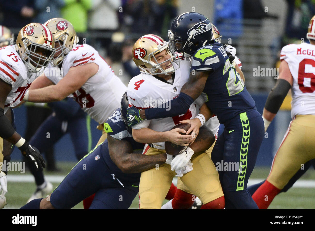 Seattle Washington Usa 2nd Dec 2018 Nfl 2018 Seahawks Quinton Jefferosn 99 And Justin Coleman 28