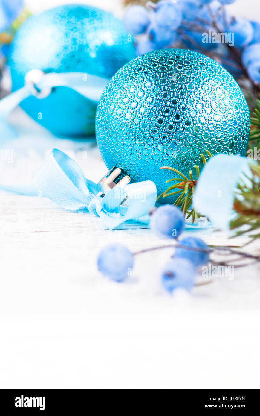 Christmas blue decorations on white. Christmas background Stock Photo ...