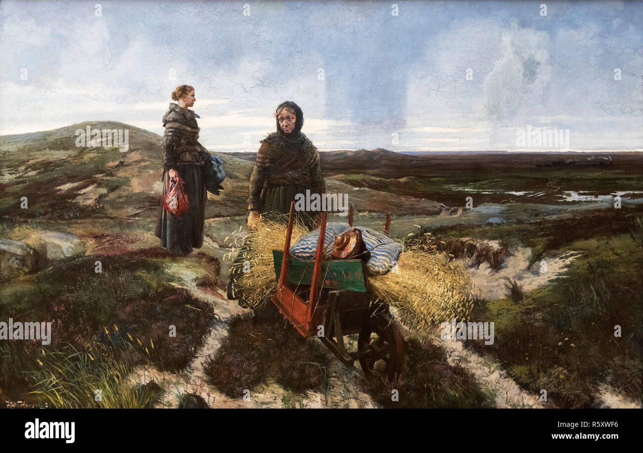 Women on the Moor by Hans Nikolaj Hansen (1853-1923), oil on canvas, 1881 Stock Photo