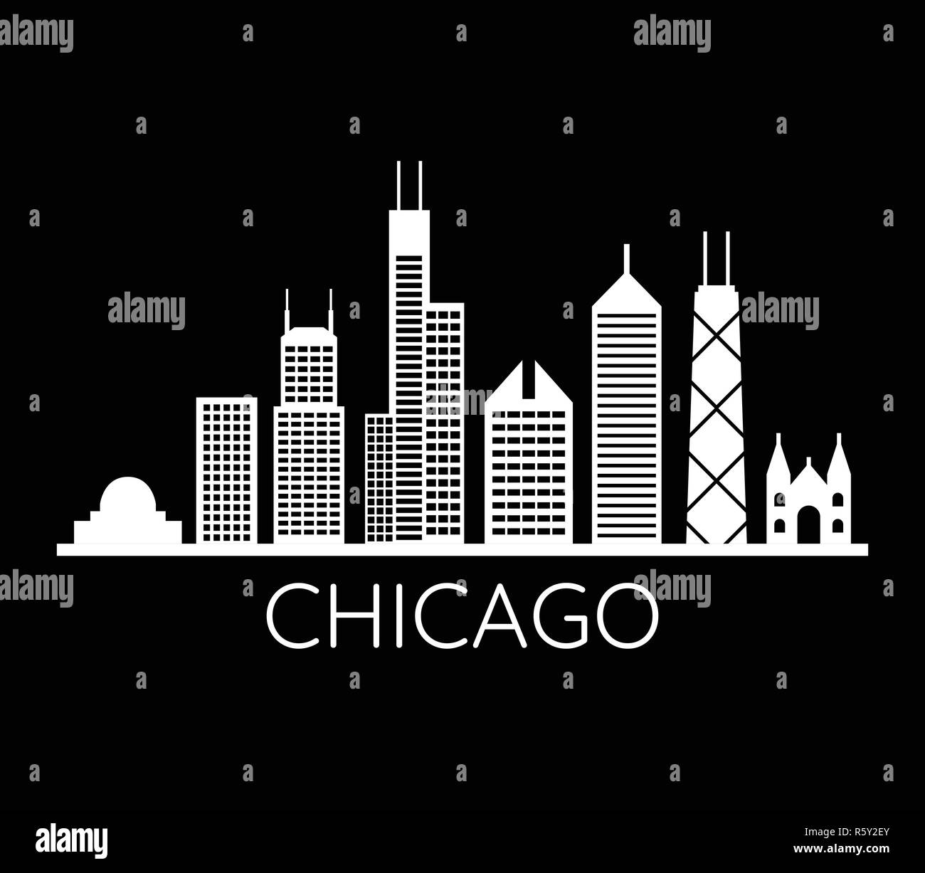 chicago skyline on white background Stock Vector