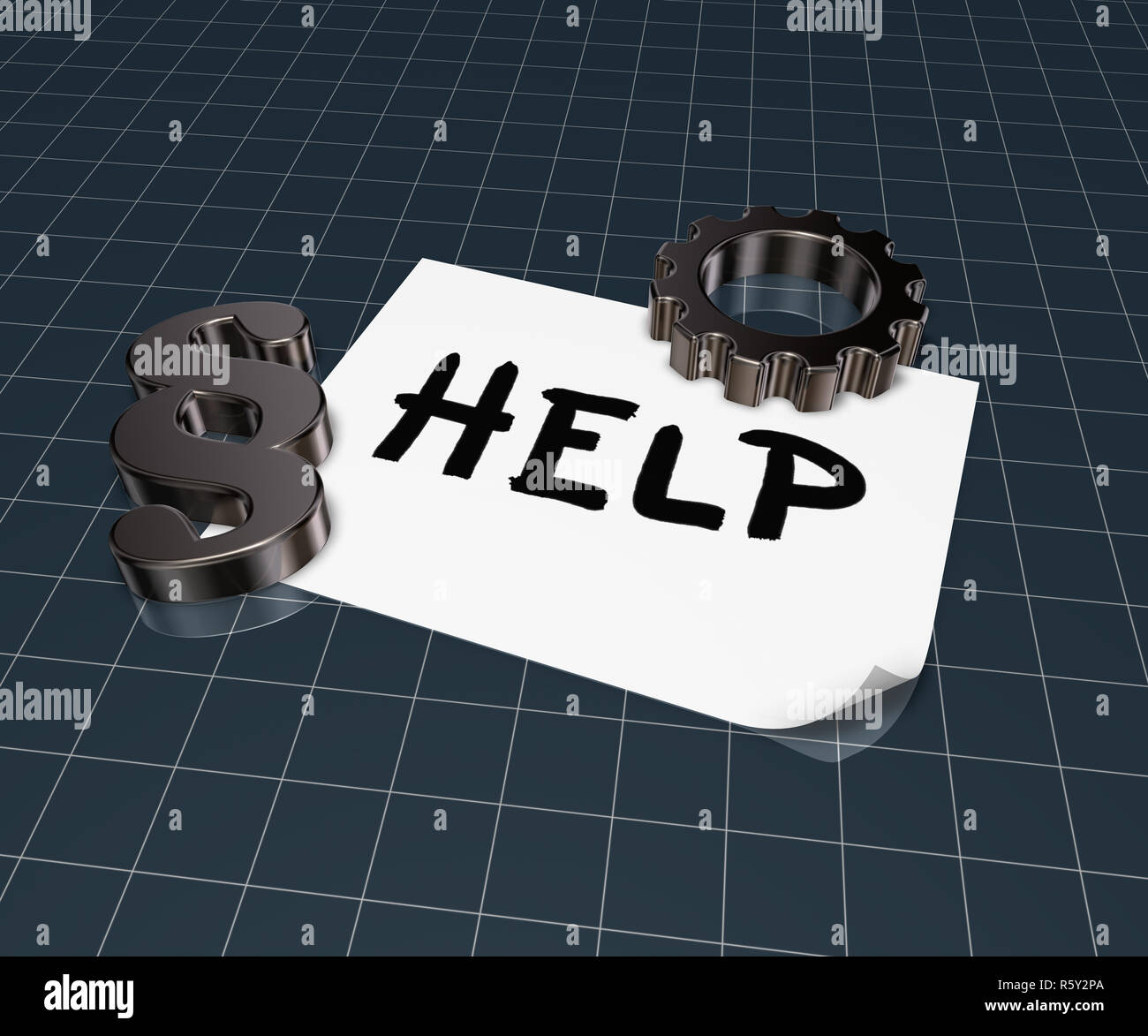 the word help on paper sheet,paragraph symbol and gear Stock Photo - Alamy