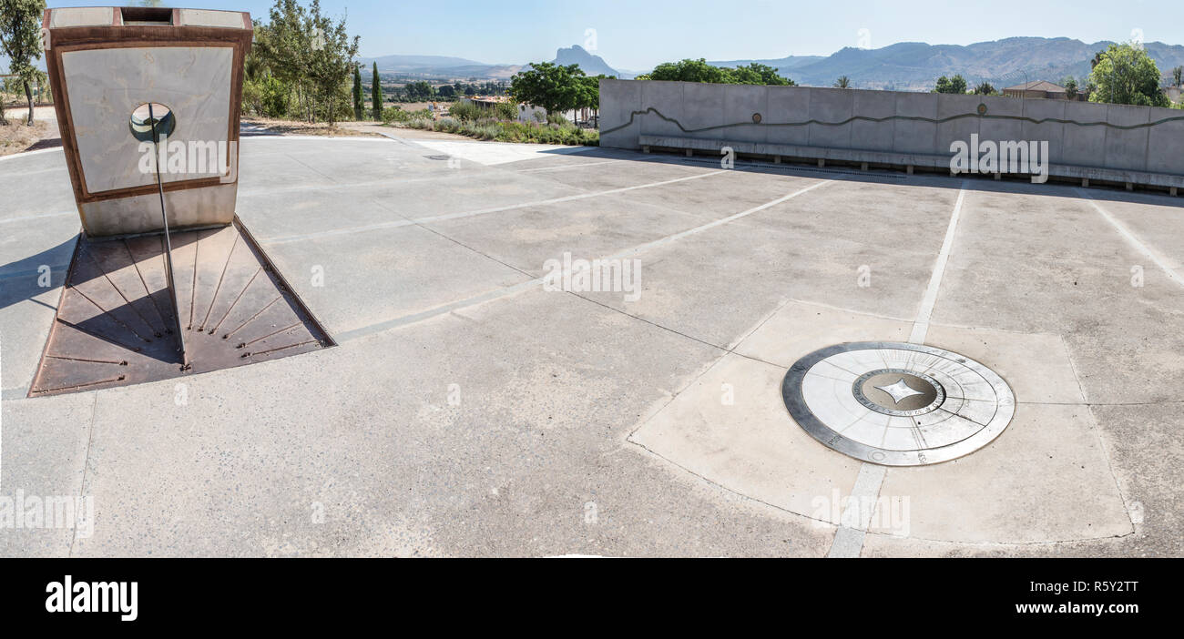 Antequera, Spain - July 10, 2018: Michael Hoskin Solar Center at entrance to Dolmen of Menga in Antequera. Stock Photo