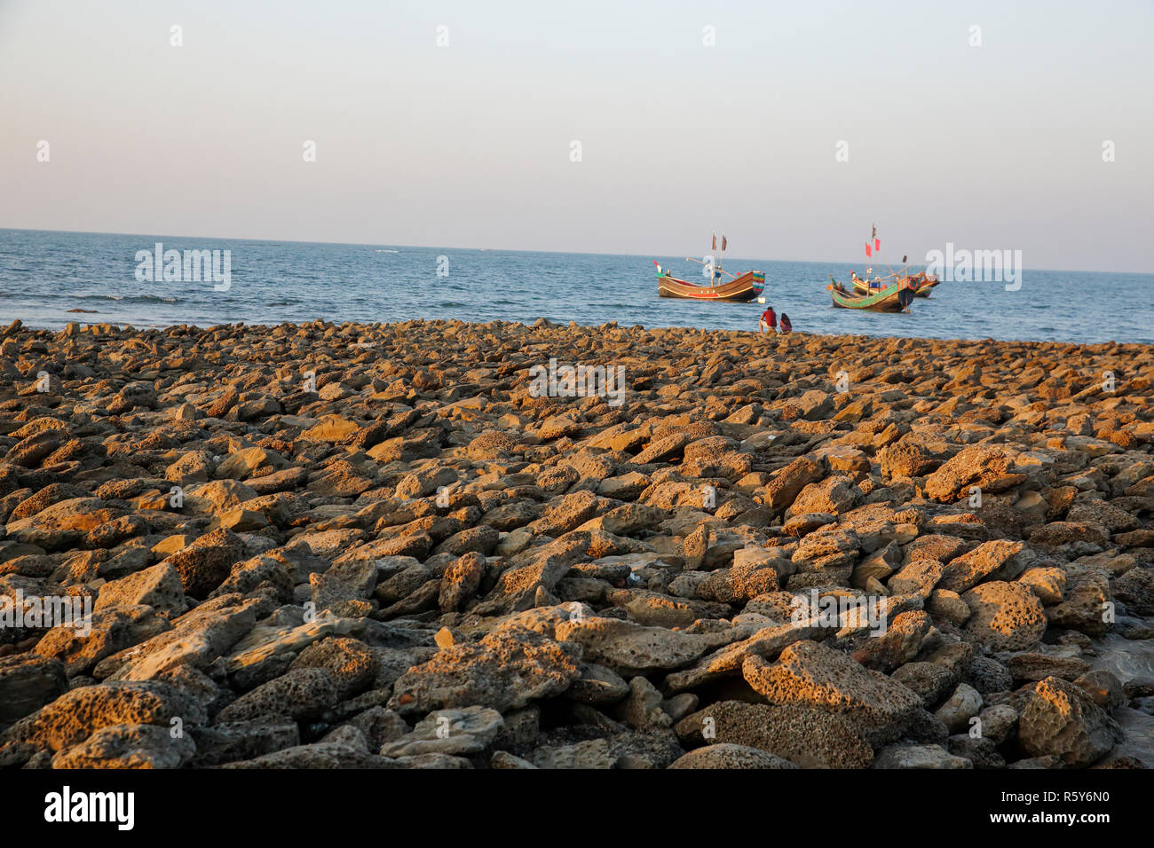 Sea beach at Saint Martin Island on the Bay of Bengal. Cox's Bazar, Bangladesh. Stock Photo