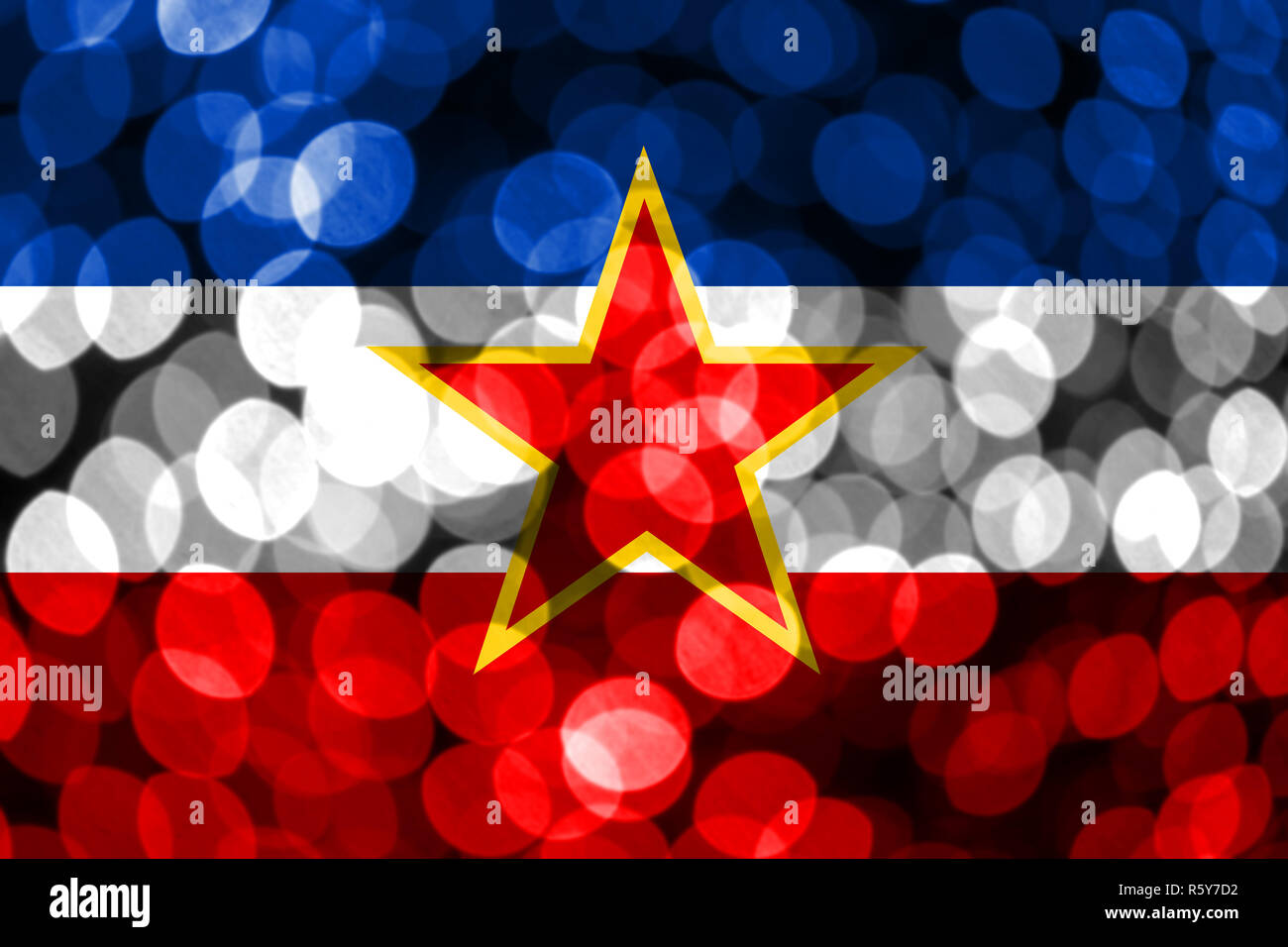 Yugoslavia abstract blurry bokeh flag. Christmas, New Year and National