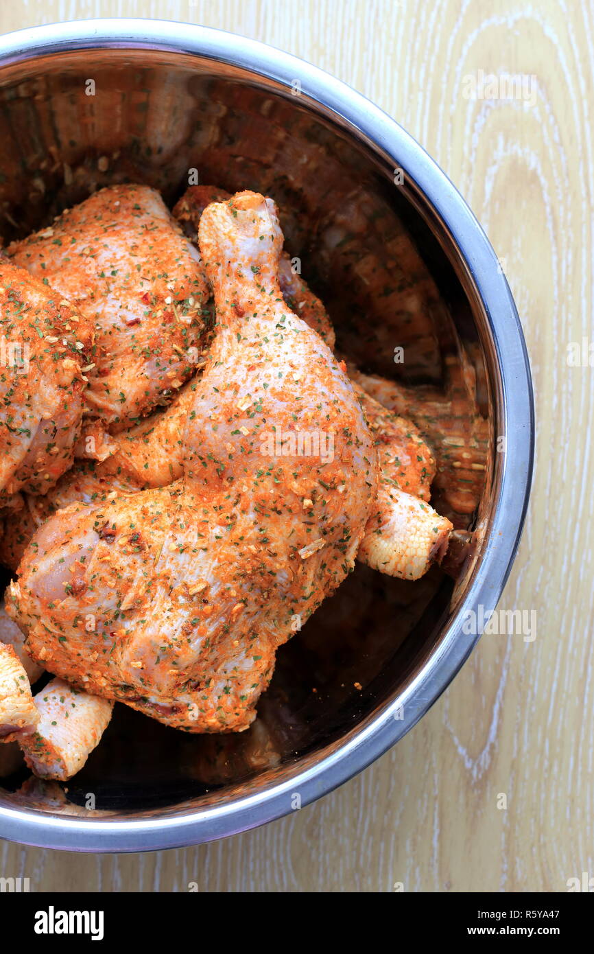 Marinated Maryland chicken ready to be roasted in the oven Stock Photo Alamy