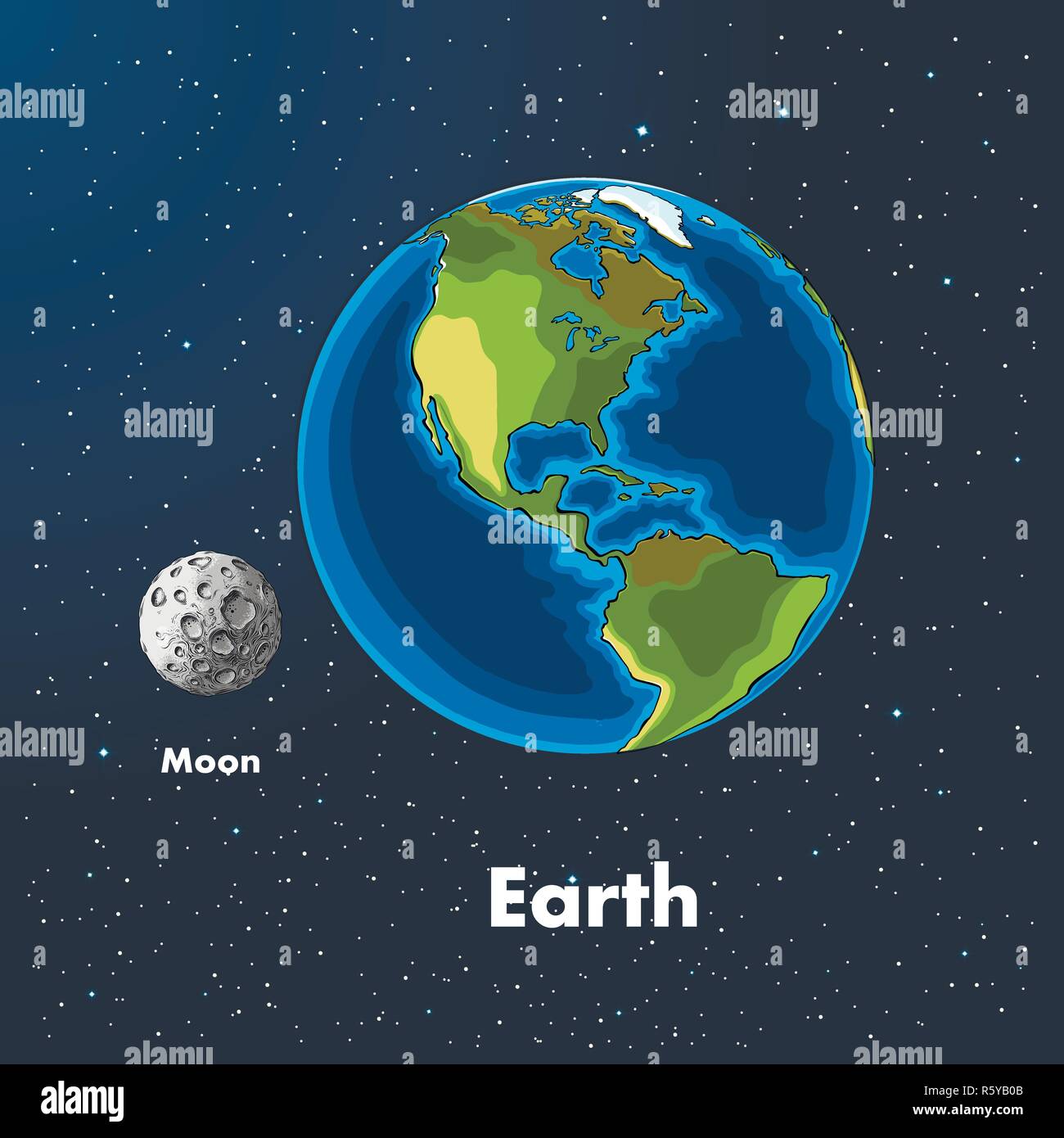 Hand Drawn Sketch Of The Planet Earth And Moon In Color, Against The  Background Of Space. Detailed Drawing In The Style Of The Harvest. Vector  Illustration Stock Vector Image & Art -