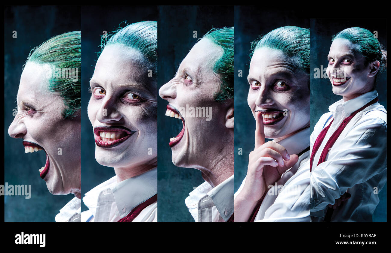Bloody Halloween theme: crazy joker face Stock Photo - Alamy