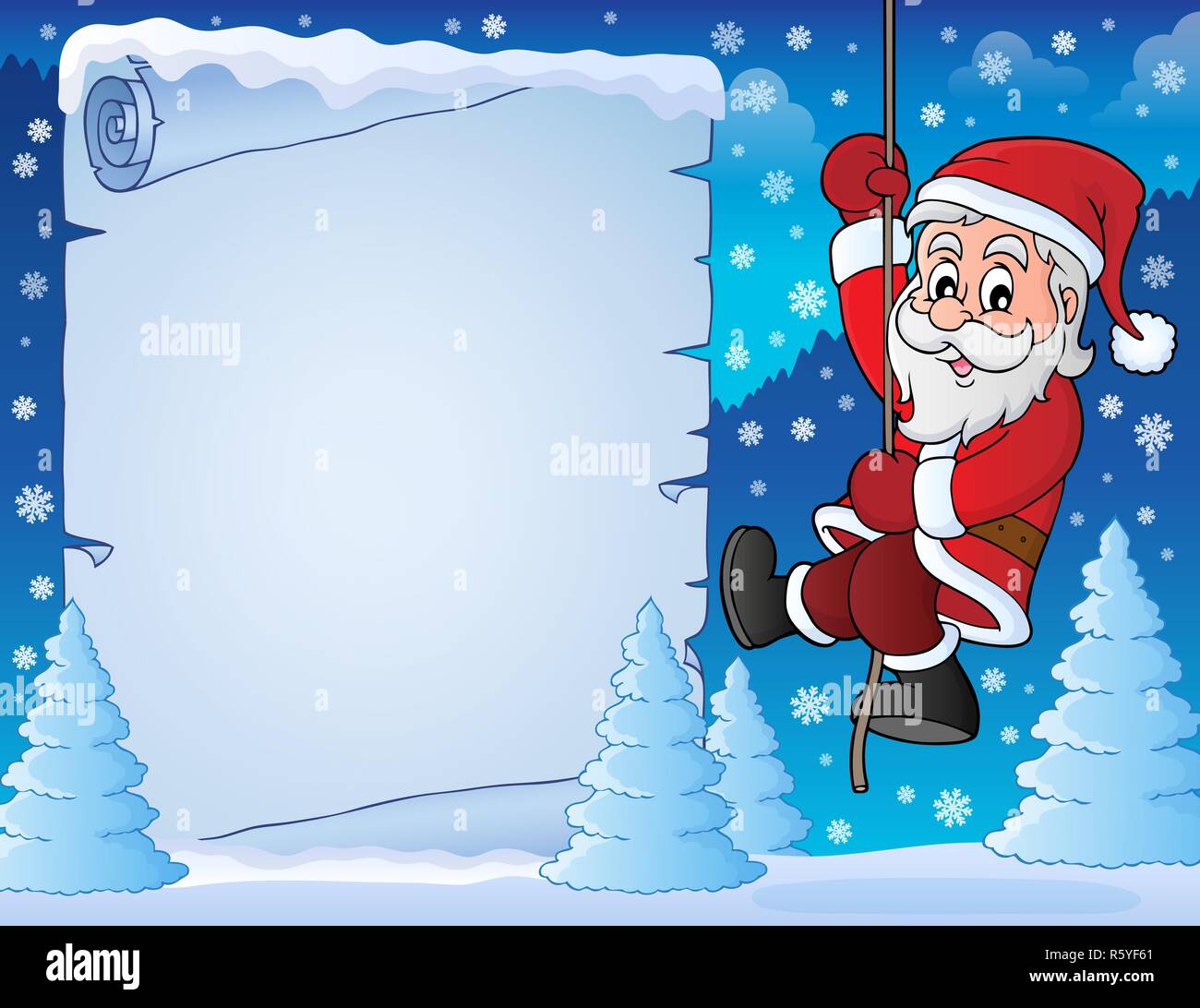 Christmas wrap paper design with trees and Santa Claus. Xmas gift wrapping  background with snow and gifts., Stock vector