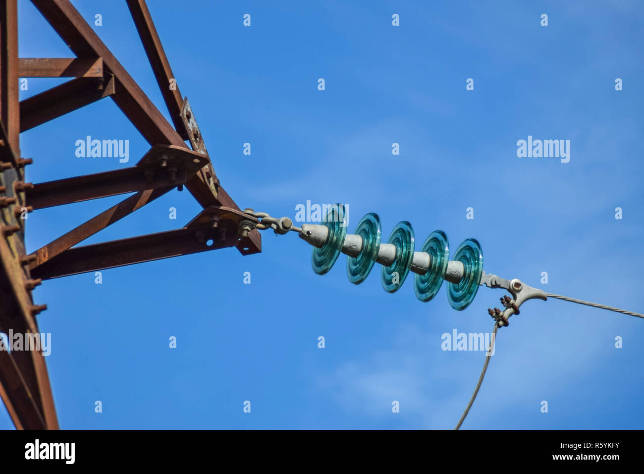 Glass prefabricated high voltage insulators on poles high-voltag Stock ...