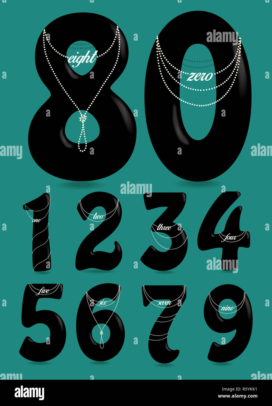 Black Numbers with Pearl Necklaces and Texts Stock Photo Alamy