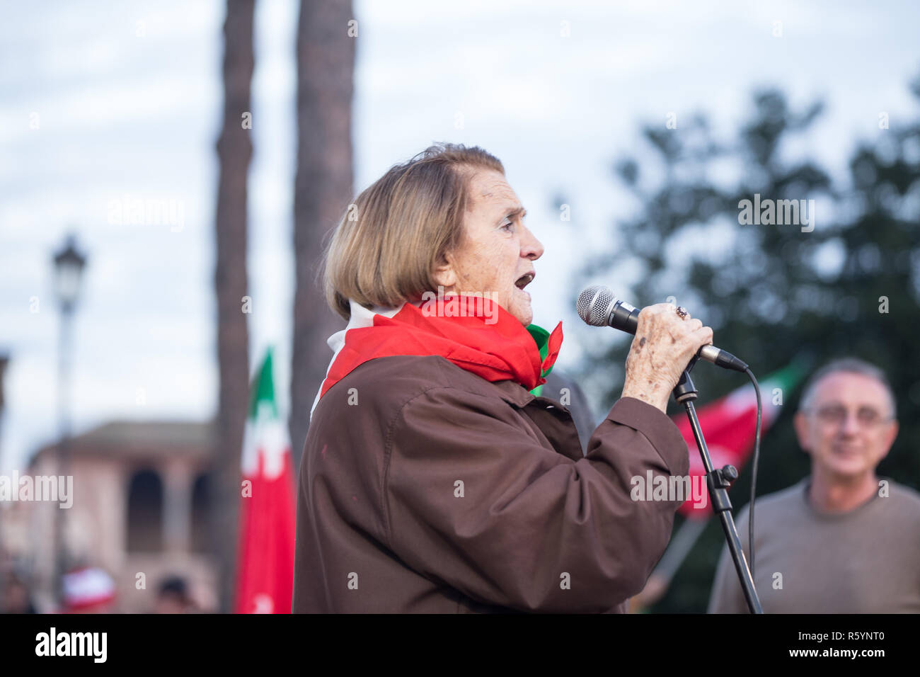 Roma, Italy. 01st Dec, 2018. Former partisan Tina Costa, member of the National Anpi Committee Demonstration in Rome to protest against the social policies of the government and the Municipality of Rome Credit: Matteo Nardone/Pacific Press/Alamy Live News Stock Photo