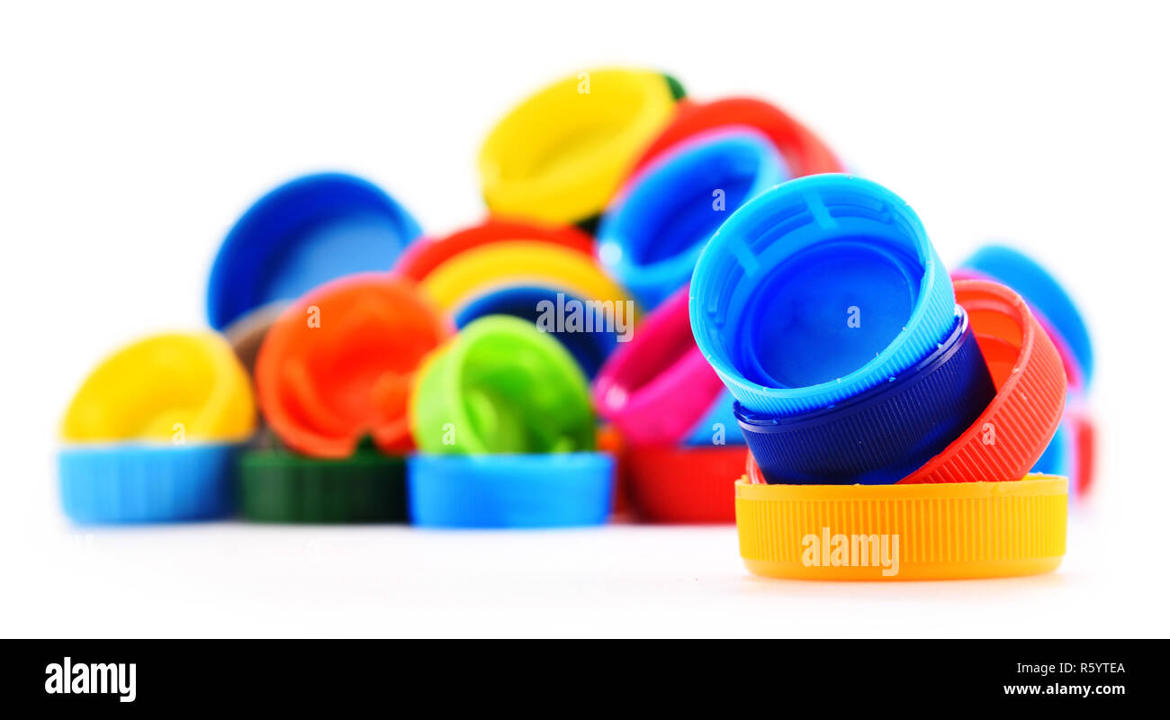 Plastic bottle caps isolated on white background Stock Photo - Alamy