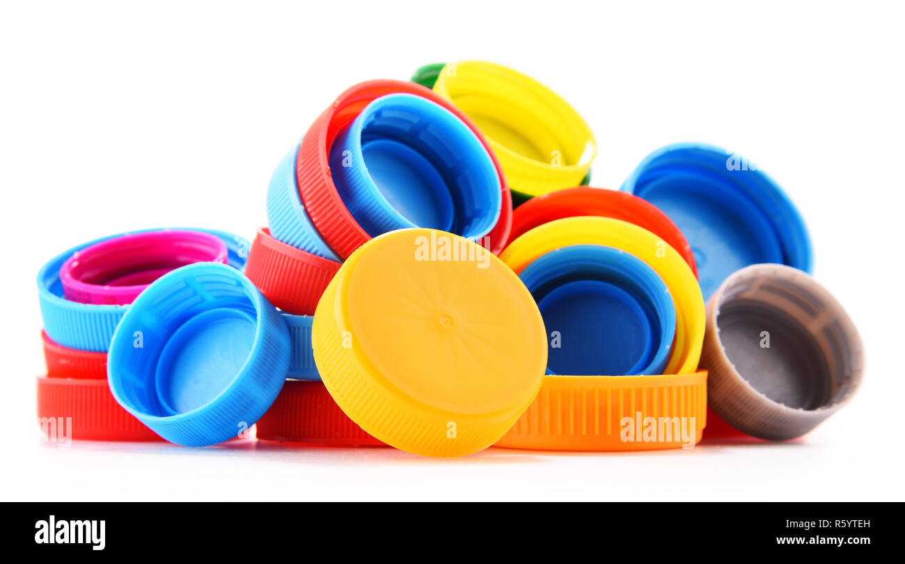 Plastic bottle caps isolated on white background Stock Photo Alamy