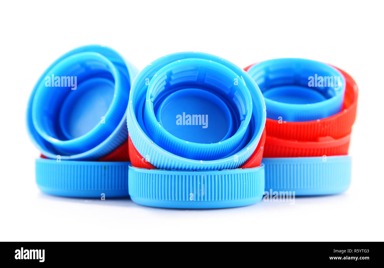 Plastic bottle caps isolated on white background Stock Photo - Alamy