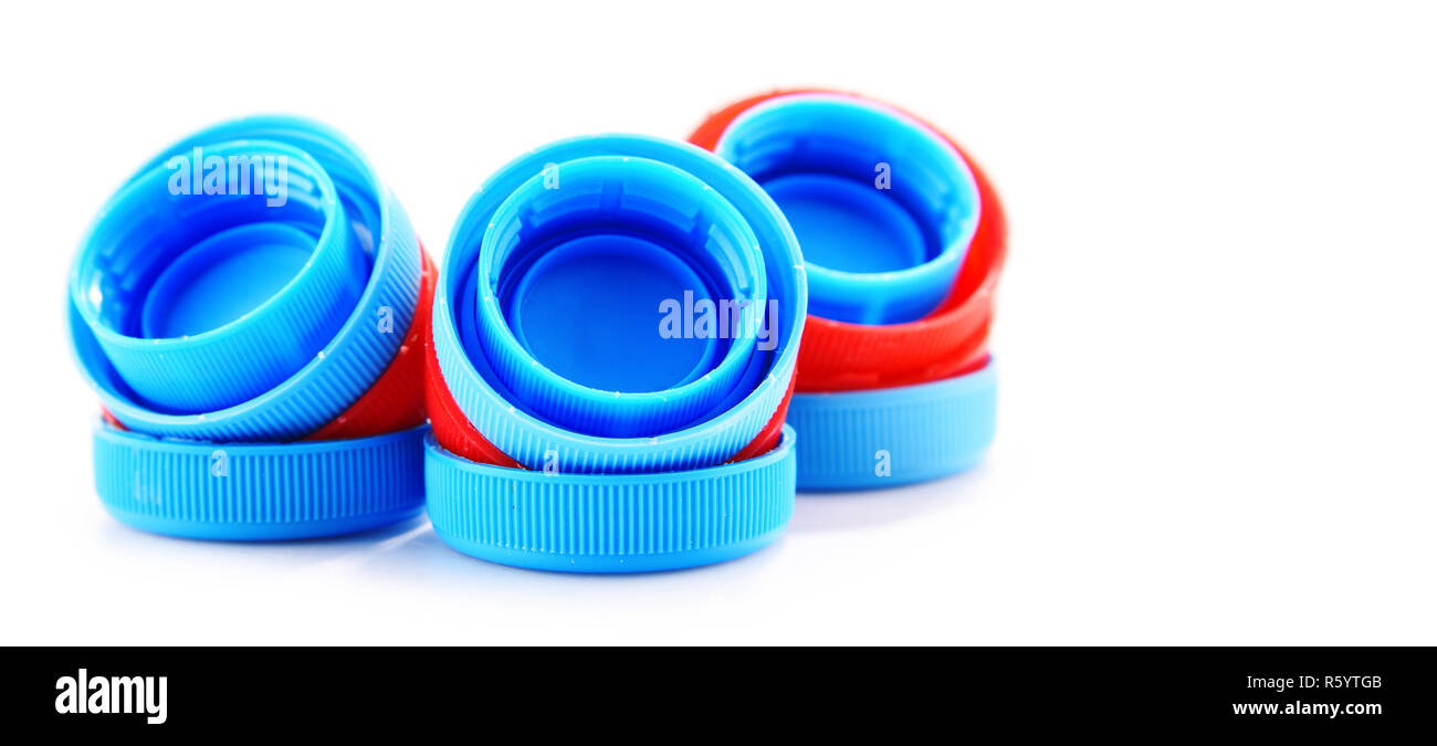 Plastic bottle caps isolated on white background Stock Photo - Alamy
