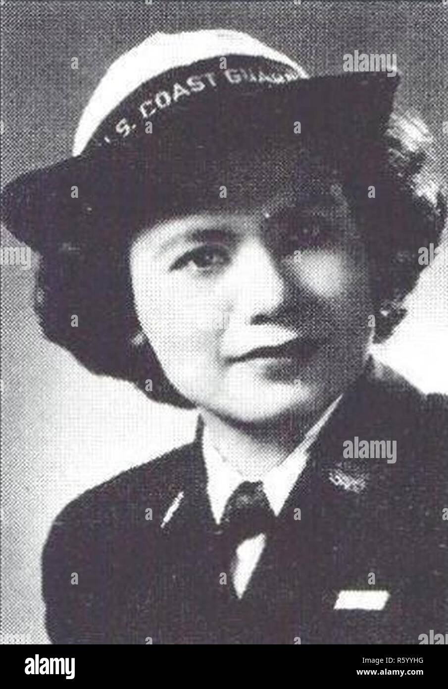 Florence Ebersole Smith Finch (1915-2016) joined the Coast Guard Women's Reserve, SPARs, in 1945 after arriving in the United States from the Philippines where she worked as a civilian stenographer for the Office of Army Intelligence during World War II. She later received the Medal of Freedom for risking her life to secretly furnish money and supplies to American prisoners after Japan took control of Manila, Philippines. Stock Photo