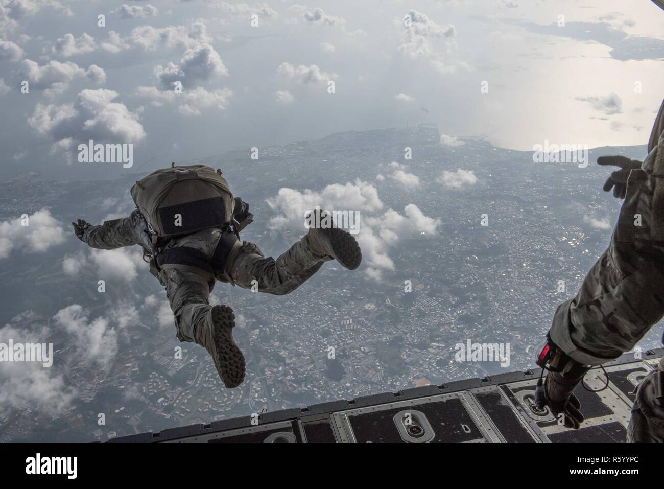 U.S. Air Force Airmen conduct a high altitude, low opening jump off an ...