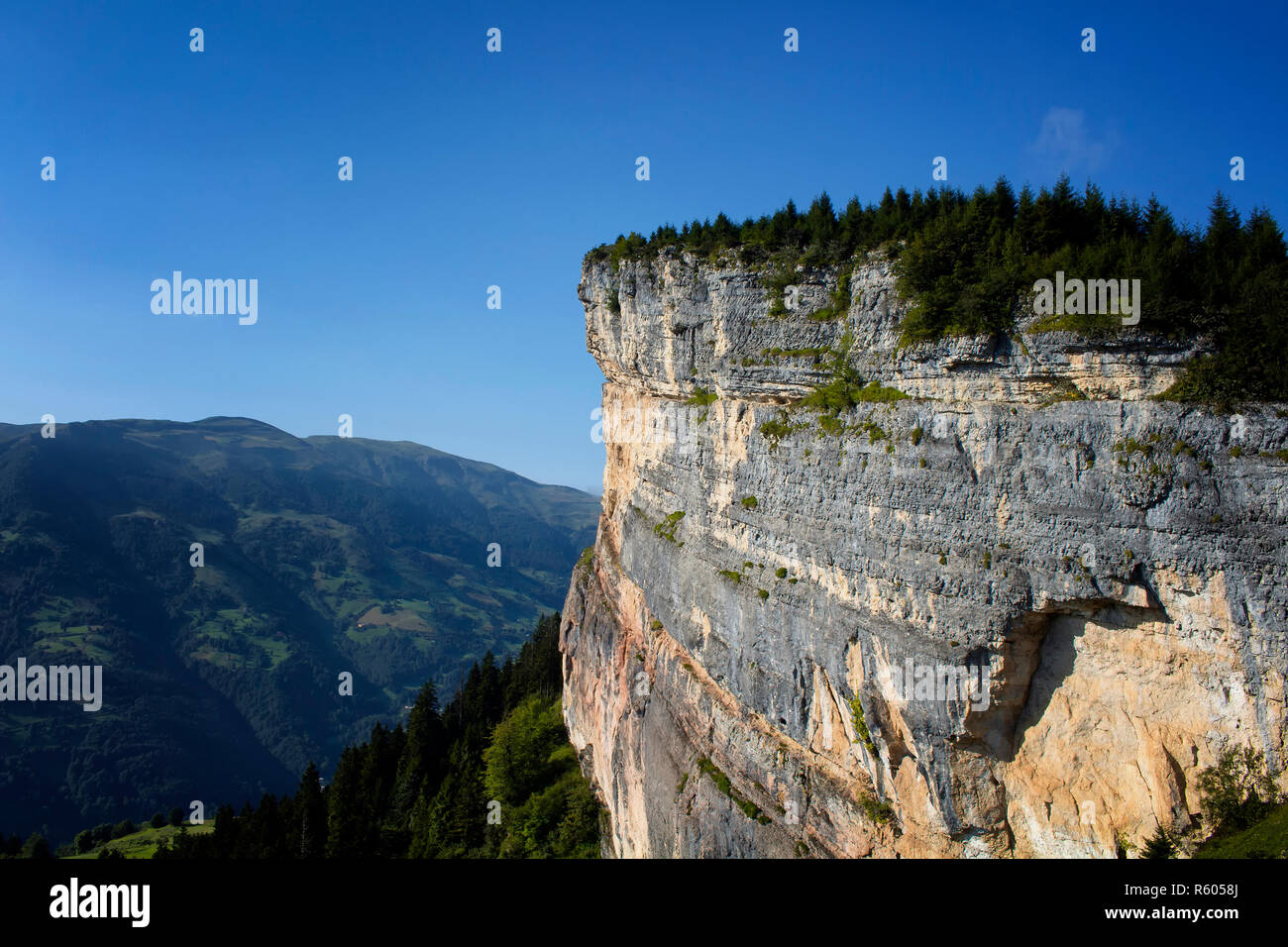 View of a big rock on top of a mountain, valley, trees and beautiful nature. The image is captured in Trabzon/Rize area of Black Sea region located at Stock Photo