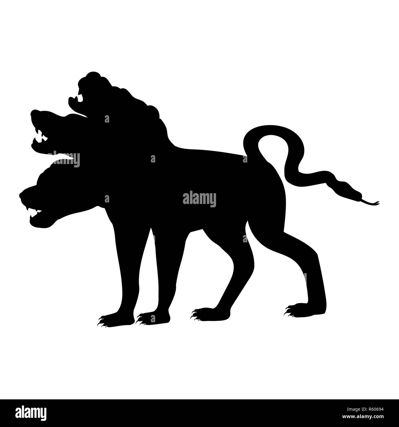 Cerberus dog silhouette ancient mythology fantasy Stock Photo