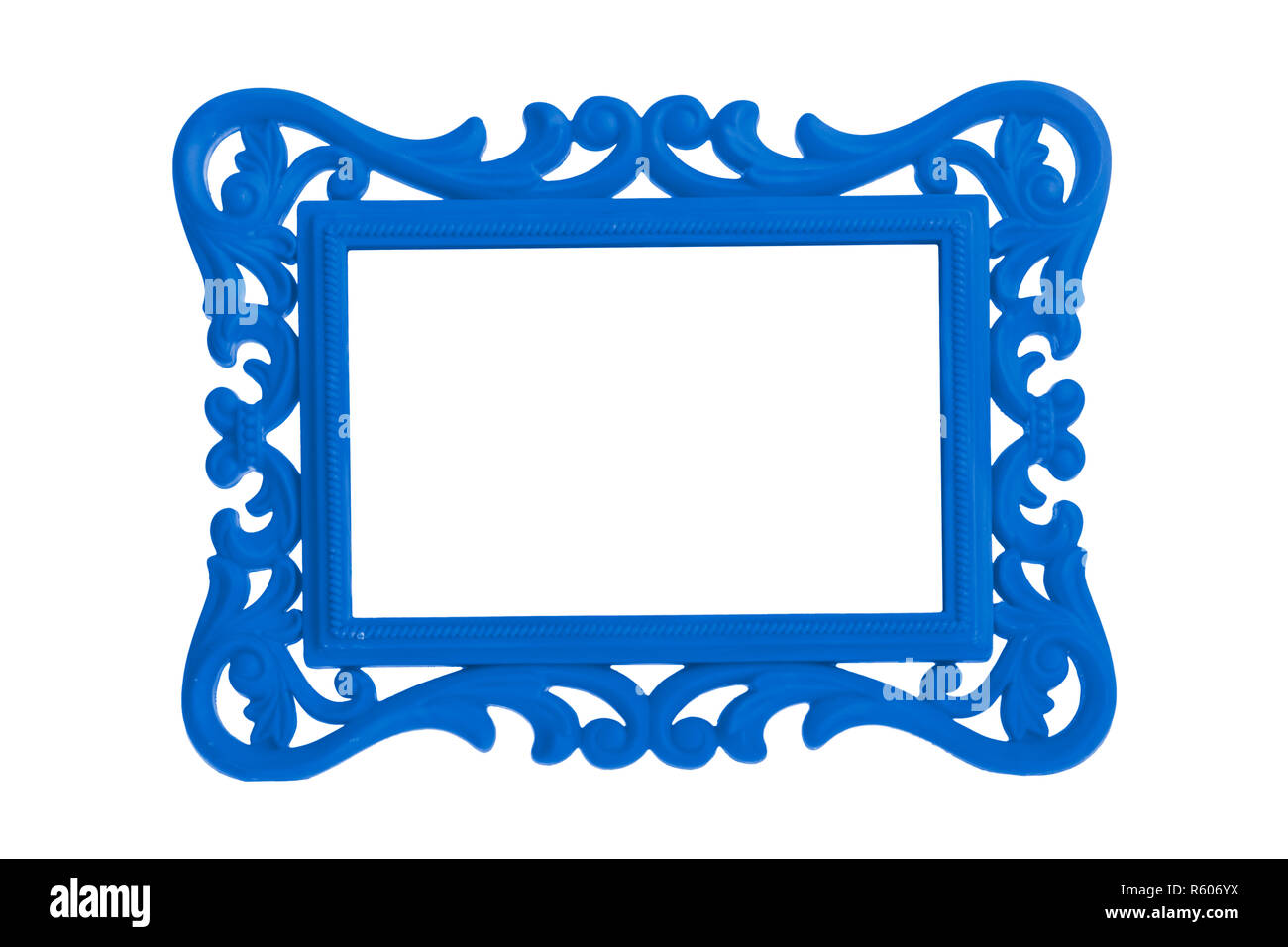 Modern plastic bright color picture frame with antique styling isolated