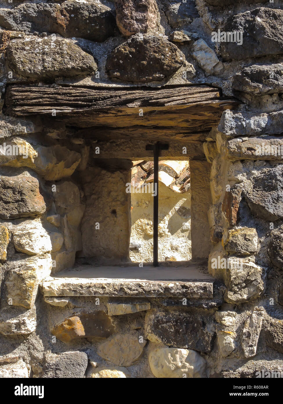 wooden window in the stone wall Stock Photo - Alamy